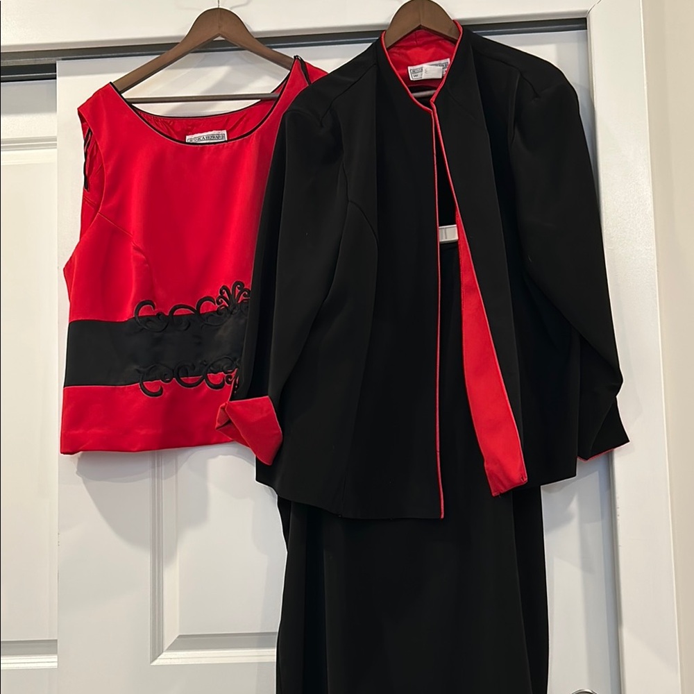 Jessica Howard Black and Red 3 Piece Skirt Suit
